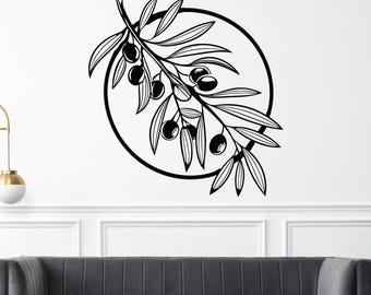 DIY Olive Branch Wall Art Laser Cut – Olive Branch with Berries in Oval Frame (dxf, dwg, svg, pdf, ai, cdr, plt, png)