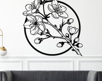 DIY Blooming Branch Wall Art Laser Cut – Floral Design in Circular Frame (dxf, dwg, svg, pdf, ai, cdr, plt, png)