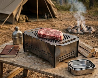 Tragbarer Camping Grill DXF-Dateien für Laserschnitt, zusammenklappbare Grillpläne, kompaktes Outdoor Mangal CNC-Design