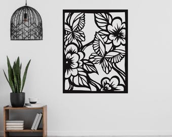 Butterflies and Flowers DXF, Botanical Wall Art Panel, Nature Garden Vector for Laser Cut, CNC Plasma Cutting Design, Floral Metal Decor