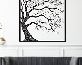 Flowering Tree Branch Laser Cut Wall Art Design (Digital Download)