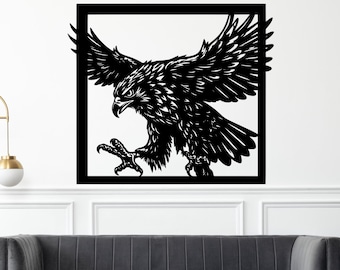 DIY Hawk Wall Art Laser Cut – Dynamic Predator Design in Frame (dxf, dwg, svg, pdf, ai, cdr, plt, png)