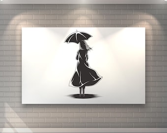 Woman with Umbrella Silhouette - Laser Cut Vector File (DXF)