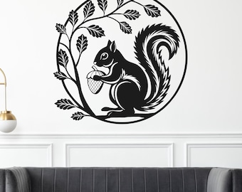 DIY Squirrel with Nut Wall Art Laser Cut – Detailed Design in Circular Frame (dxf, dwg, svg, pdf, ai, cdr, plt, png)