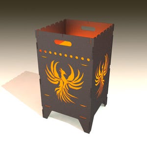 Phoenix Fire Pit Grill Houtkachel DXF-bestanden voor lasergesneden + accessoires en opslag - uniek ontwerp