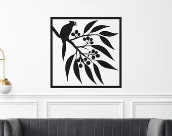 DIY Eucalyptus Wall Art Laser Cut – Branch in Square Frame (dxf, dwg, svg, pdf, ai, cdr, plt, png)