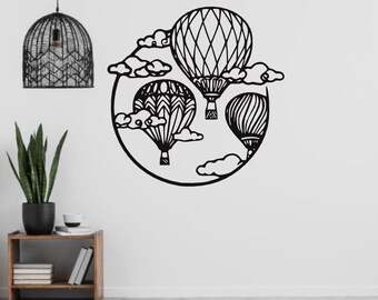 Hot Air Balloon DXF, Adventure Wall Art Design, Clouds Nursery Vector for Laser Cut, CNC Plasma Cutting File, Travel Spirit Metal Decor