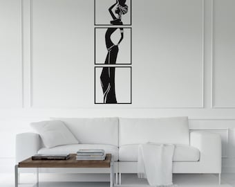 African Woman DXF, Tribal Wall Art Triptych, Ethnic Female Silhouette Vector for Laser Cut, CNC Plasma Cutting Design, Boho Decor File