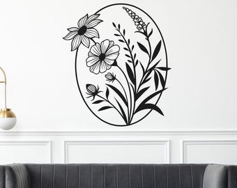 Wildflower Wall Art Laser Cut File – Oval Frame Floral Design (Digital Download)