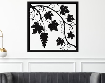 Grape Vine with Bunches of Grapes: Composition Framed in Square Frame (dxf, dwg, cdr, svg, pdf, ai, plt)