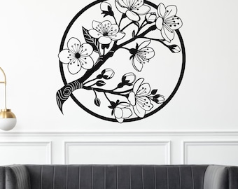 Sakura Branch Laser Cut Wall Art, Floral Design (Digital Download)