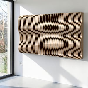 Pliki CNC z parametrycznymi falowanymi dekoracjami ściennymi, panele z falami z drewna 3D w formacie DXF do cięcia laserowego, plany nowoczesnych listew ze sklejki (18 mm 19 mm / 0,75 cala)