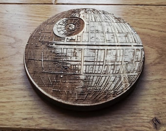 Star wars fan art wooden drinks coaster Death star