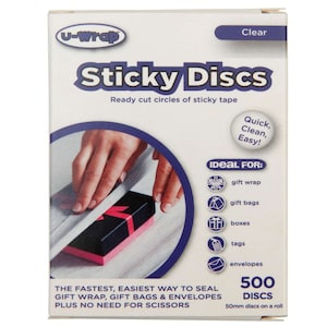 2 x U-Wrap Sticky Discs Single Sided Adhesive Tape 50mm dia Roll of 500 202187