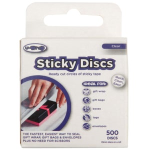 4 x U-Wrap Sticky Discs Single Sided Adhesive Tape 25mm dia Roll of 500 202185