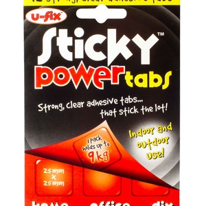 6 x U-Fix Sticky Power Tabs Double Sided Strong Adhesive Glue Squares 25x25mm