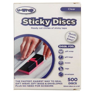 5 x U-Wrap Sticky Discs Single Sided Adhesive Tape 50mm dia Roll of 500 202187
