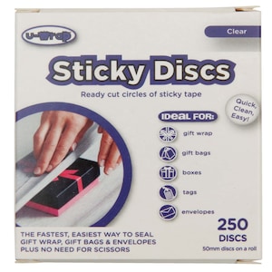 4 x U-Wrap Sticky Discs Single Sided Adhesive Tape 50mm dia Roll of 250 202186