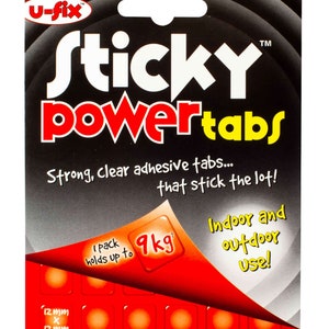 4 x U-Fix Sticky Power Tabs Double Sided Strong Adhesive Glue Squares 12x12mm