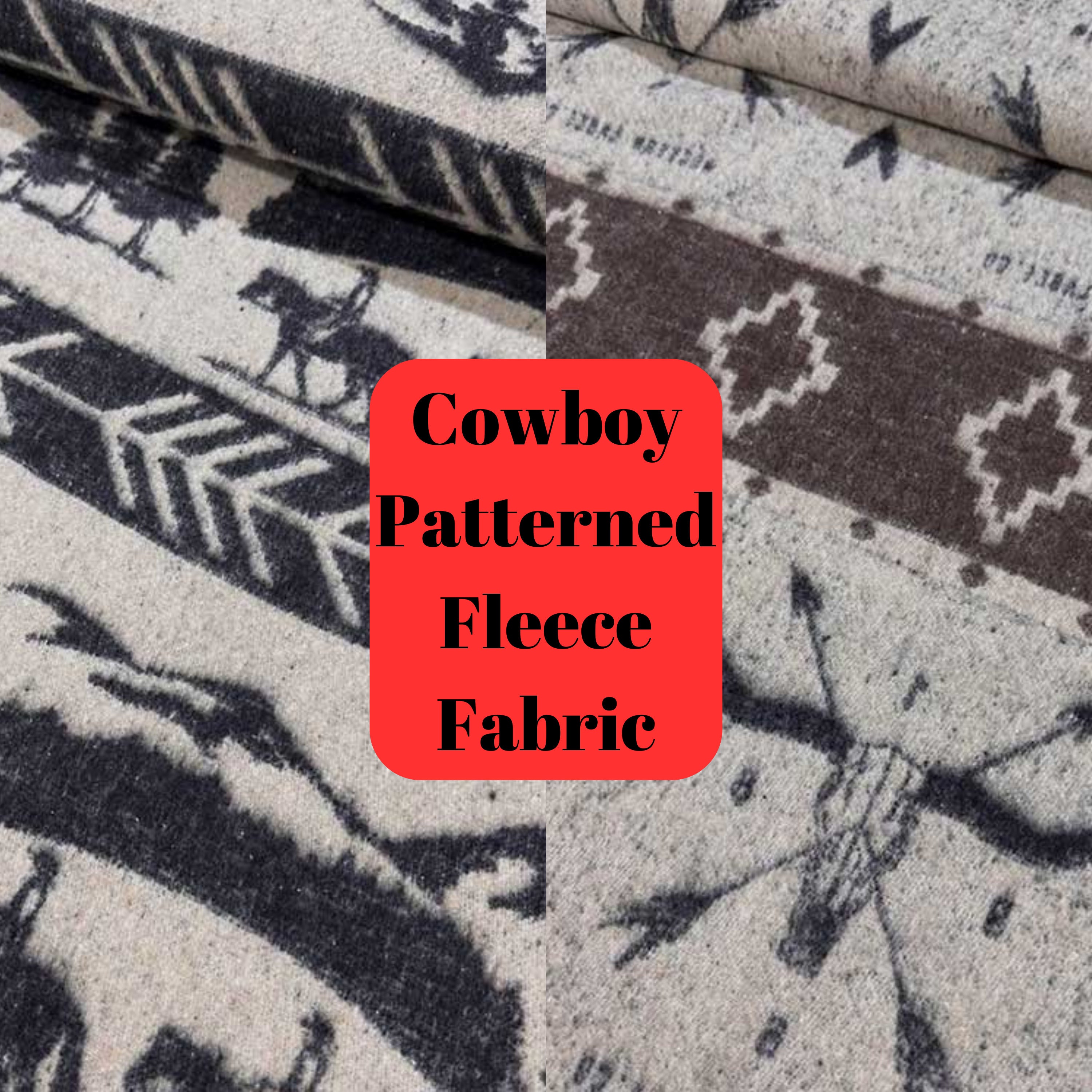 Cowboy Patterned Fleece Fabric for Half Yard, Fleece Fabric for