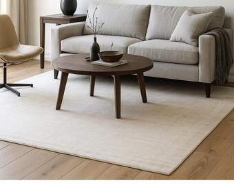 Handmade Ivory Nylon Rug, Minimalist Woven Area Carpet