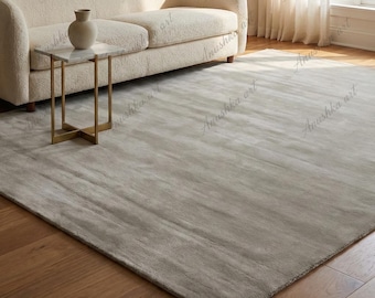 Luxury Handloom Solid Grey Taupe New Zealand Wool Area Rug Modern Carpet Living Room Bedroom Eco-Friendly Neutral Tone thick plush homedecor