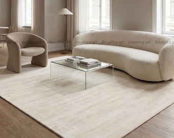 Tappeto di lusso in viscosa rasata con punta tessuta a mano - Tappeto color crema morbido e lucido, moderno, stile boho, stile fattoria, effetto seta, arredamento per la casa, soggiorno, camera da letto