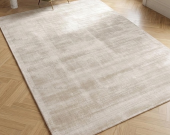 Tappeto di lusso in viscosa tinta unita, con punta tagliata, tessuto a mano, morbido, color avorio e beige, per soggiorno, camera da letto, moderno, con texture morbida, decorazione artigianale