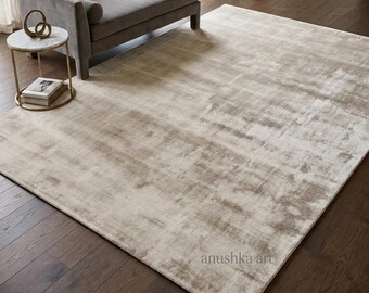 Tappeto moderno di lusso in viscosa, tessuto a mano, in tinta unita, color tortora e beige, per soggiorno, camera da letto, morbido e soffice, fatto a mano, elegante, stile rustico.