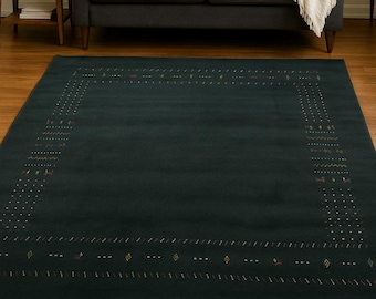 Hand knotted Gabbeh Two Line Rugs - Dark Green Wool Rug For living room bed room dining room handmade handloom Rugs 9x12ft.10x14 ft.12x15ft