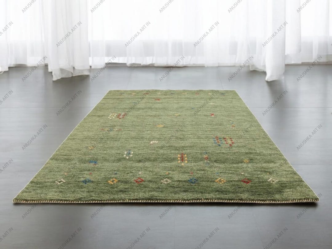 Hand Knotted Gabbeh Giza - Green Wool Rug for Living Room Bed Room ...