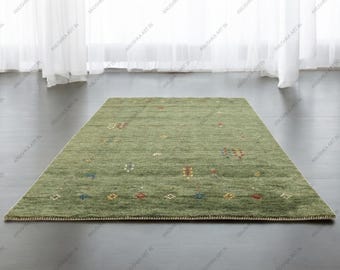 Hand knotted Gabbeh Giza - Green Wool Rug For living room bed room dining room handmade made handloom rug Indoor Area handwoven home decor