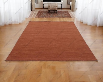 Solid Kilim loom Rust Red Color Wool Kilim Rug Handwoven, Handmade Rug, Flatweave Rug, Bohemian Rug  Durrie Rug Custom Wool Rug Durrie