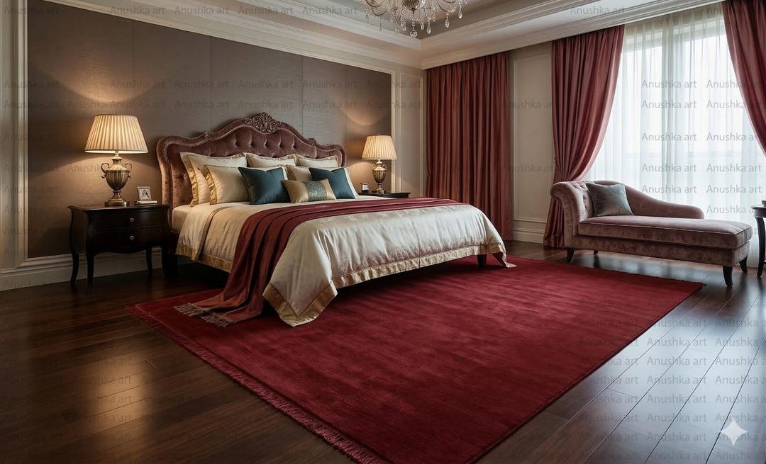 Deep Red Area Rug Handloom Fringed New Zealand Wool Area Rug Solid Deep Red Carpet Luxury ...