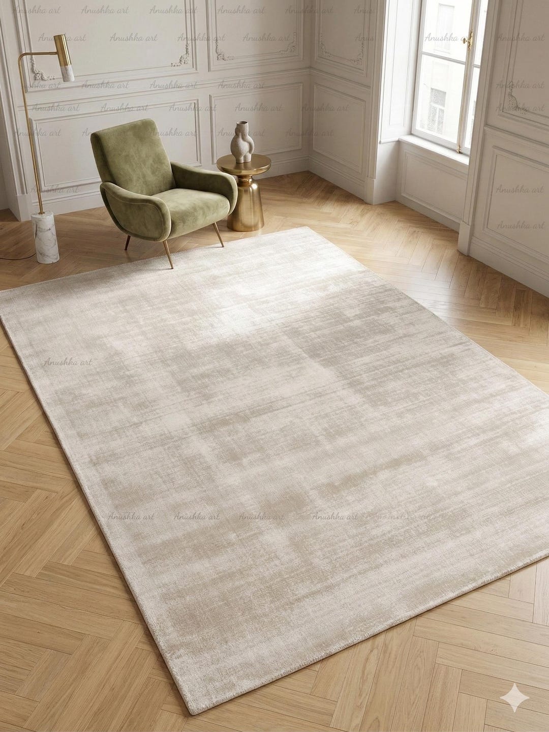 Luxury Handloom Solid Viscose Tip Sheared Area Rug Soft Ivory Beige ...