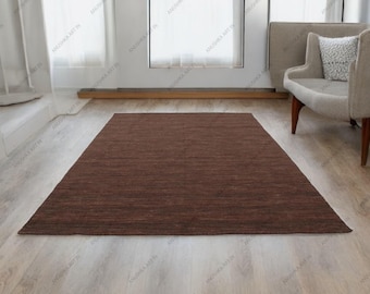 Solid Kilim loom Dark Brown Color Wool Kilim Rug Handwoven, Handmade Rug, Flatweave Rug, Bohemian Rug  Durrie Rug Custom Wool Rug Durrie