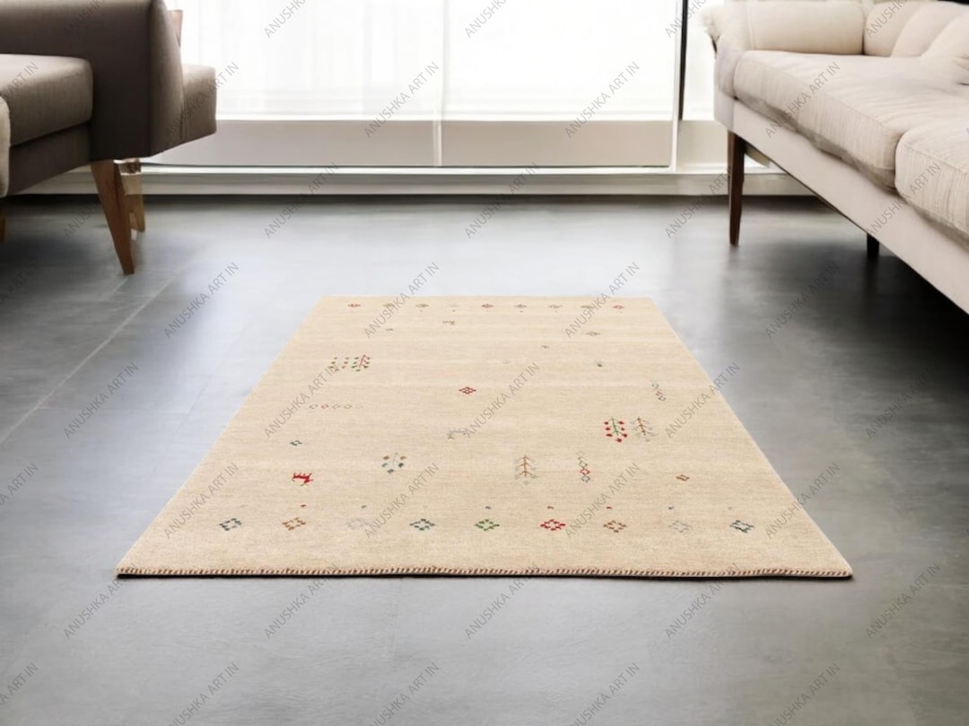 Hand Knotted Gabbeh Giza -beige Wool Rug for Living Room Bed Room ...