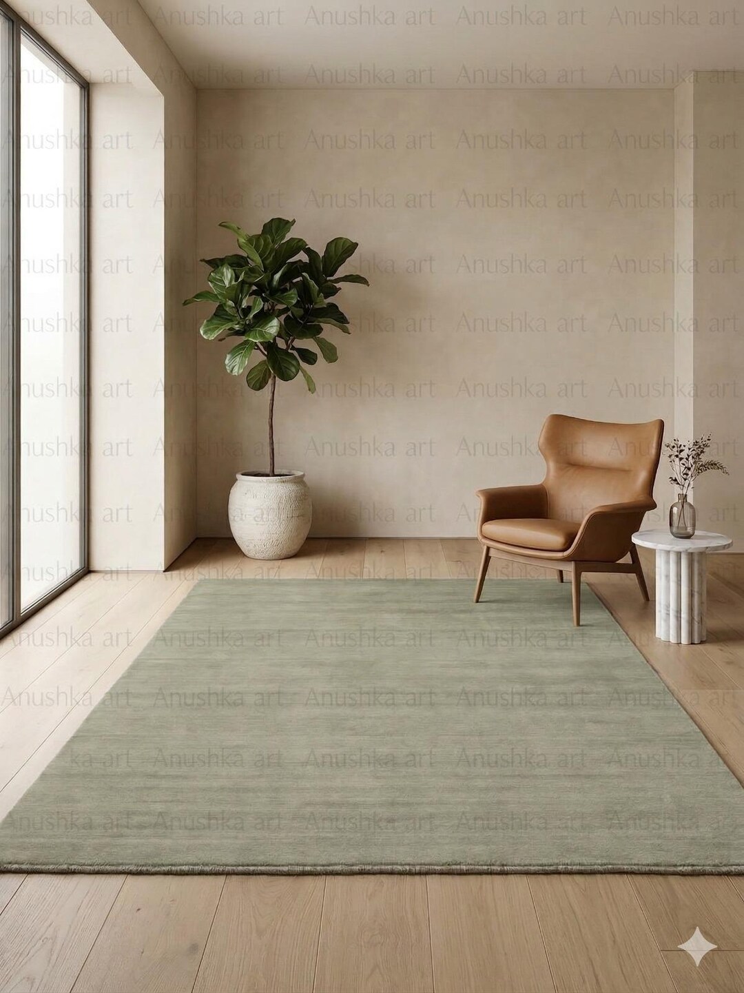 Handloom Green New Zealand Wool Area Rug With Fringes Solid Earthy Tone ...