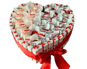 Coffret/cœur en chocolat Kinder, raffaello et kinder bueno mini, anniversaire, saint valentin, anniversaire, cadeau sucré pour enfants, enfants.