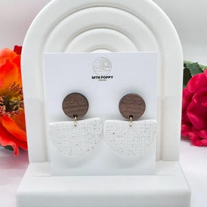 White half circle dangle earrings- polymer clay