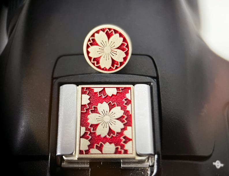 Red cherry blossom design hot shoe and camera shutter button covers