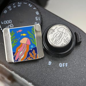 Colorful Jellyfish Hot Shoe Cover And Shutter Button SET, Hot Shoe Protector for Camera, Ocean Design Camera Gift
