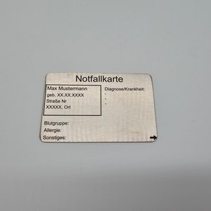 Notfall Karte im Kreditkarten Format