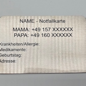 Kindernoodpaspoort/-kaart van roestvrij staal met lasergravure