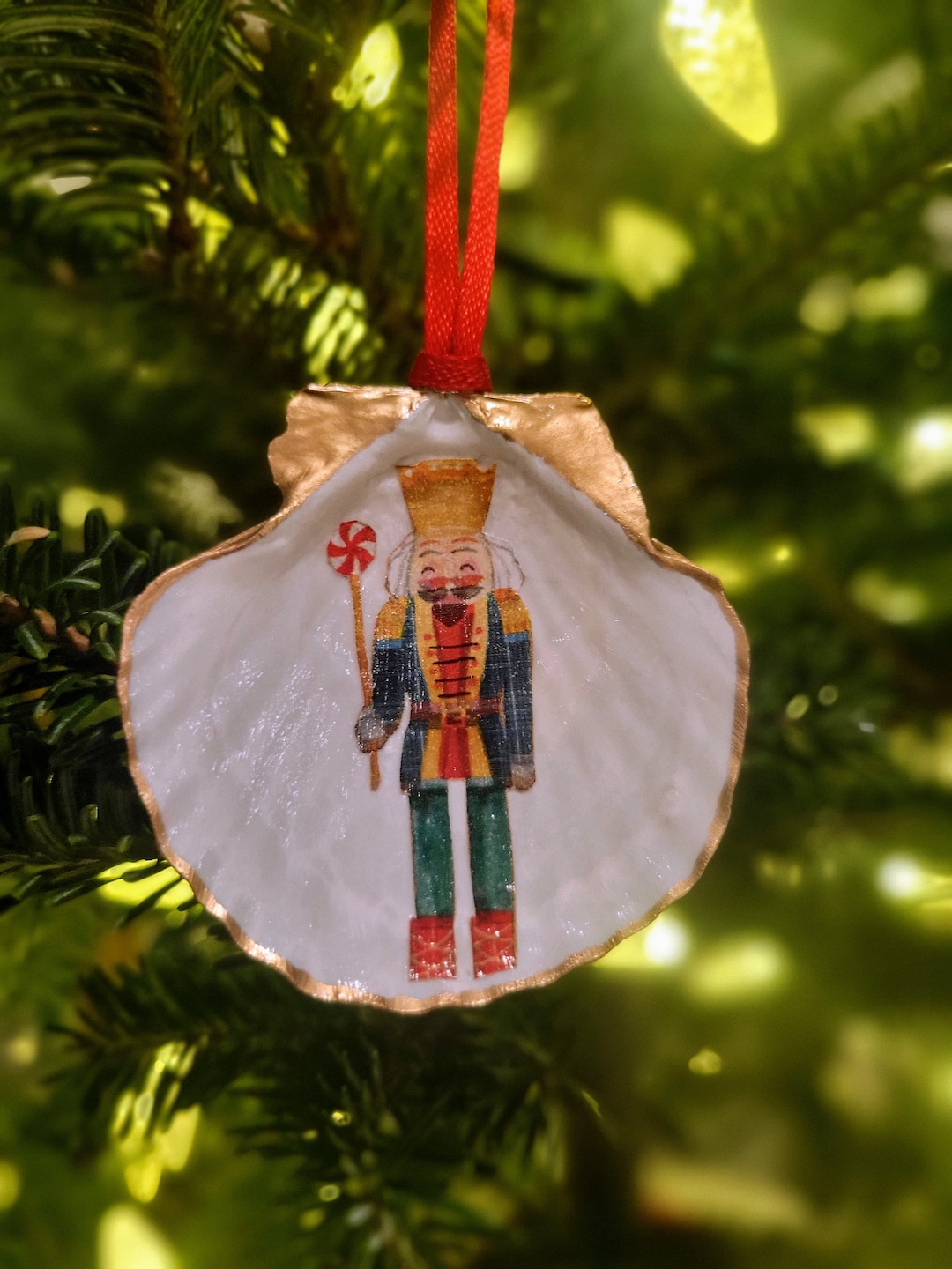 Nutcracker Ballet Themed Decoupage Scallop Shell Christmas Tree