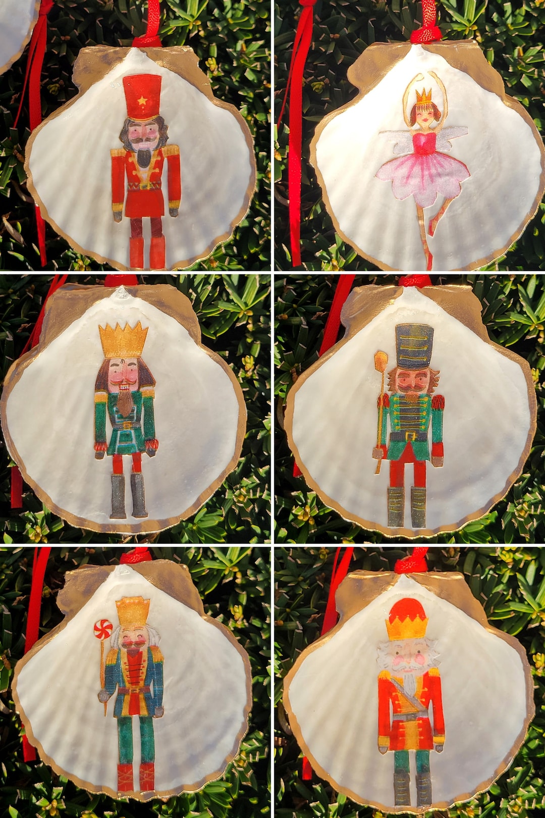 Nutcracker Ballet Themed Decoupage Scallop Shell Christmas Tree