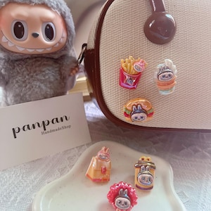 3 pics Labubu Fast Food Pin Set – Cute Cartoon Burger Fries Soda Brooches | Kawaii Enamel Pins | Quirky Lapel Pins | Gift for Collector