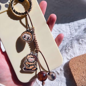 Handmade Labubu Keychain Charm - Cute Bag Charm, AirPods Accessory, Keyring with Beads - Cartoon Style Gift for Labubu Fans