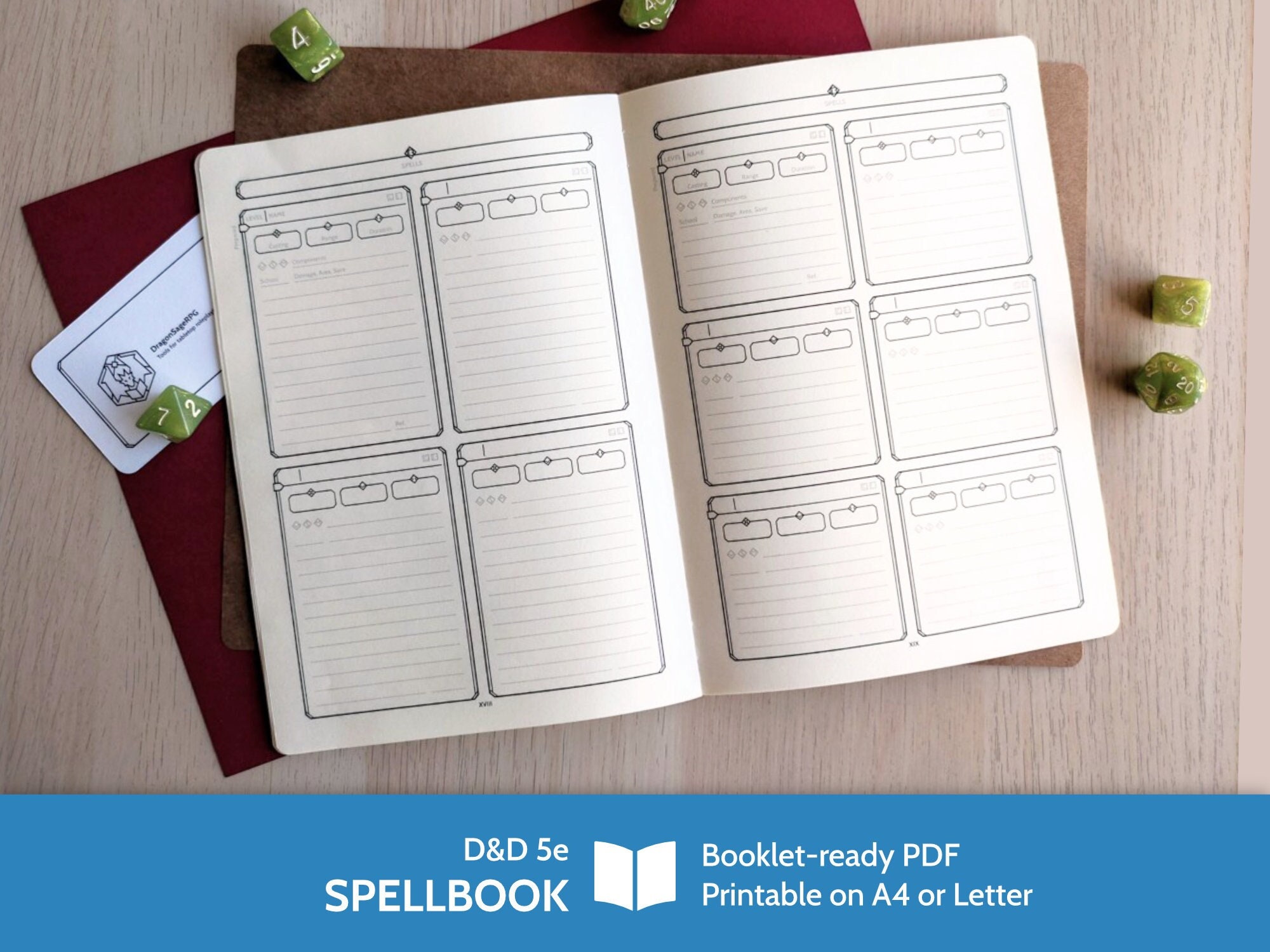 D&D 5e Character Spellbook Spell Cards A5 and Half Letter Booklets, PDF ...