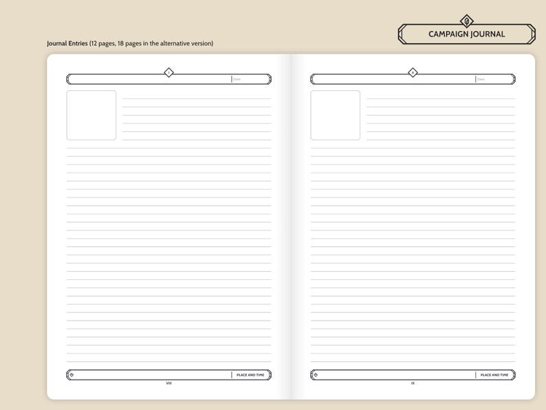 Booklet Campaign Journal for Dungeons & Dragons 5th Edition (both 2014 and 2024 editions) and 5e-compatible tabletop roleplaying games. Booklet-ready PDF files printable on A4 and ANSI Letter. English and Spanish versions are included.